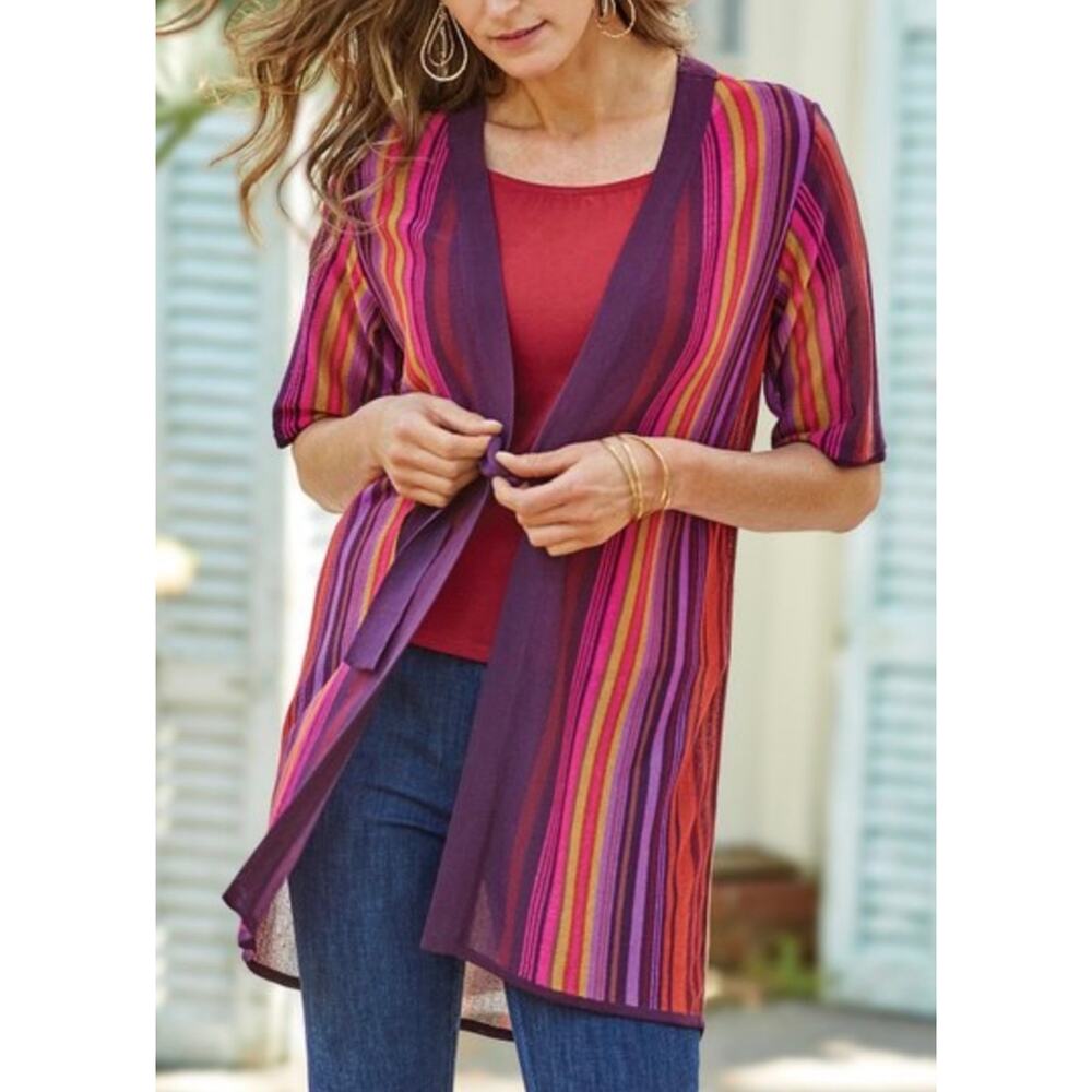Soft Surroundings Bella Donna Rainbow Striped Tie Front Cardigan 1X